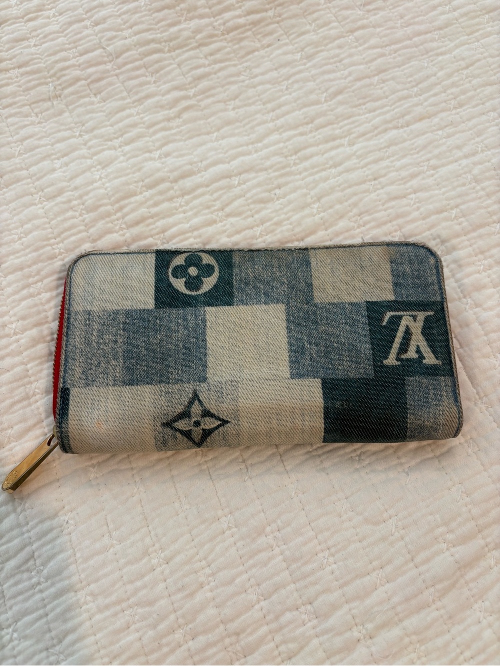 Louis Vuitton Denim-Inspired Blue and Cream Monogram Zip Wallet